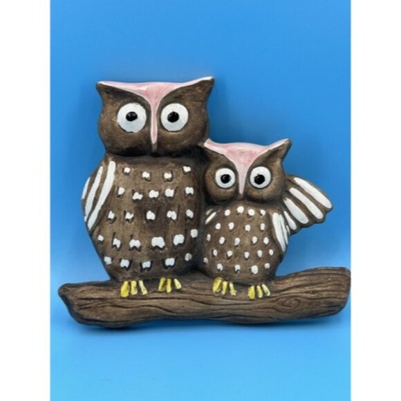 Vtg Owls Wall Plaque Art Kitsch with Enameling, Demel Original - Picture 1 of 6